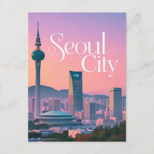 Seouls Stad Modern Siluett Retro Art Sydkorea Vykort