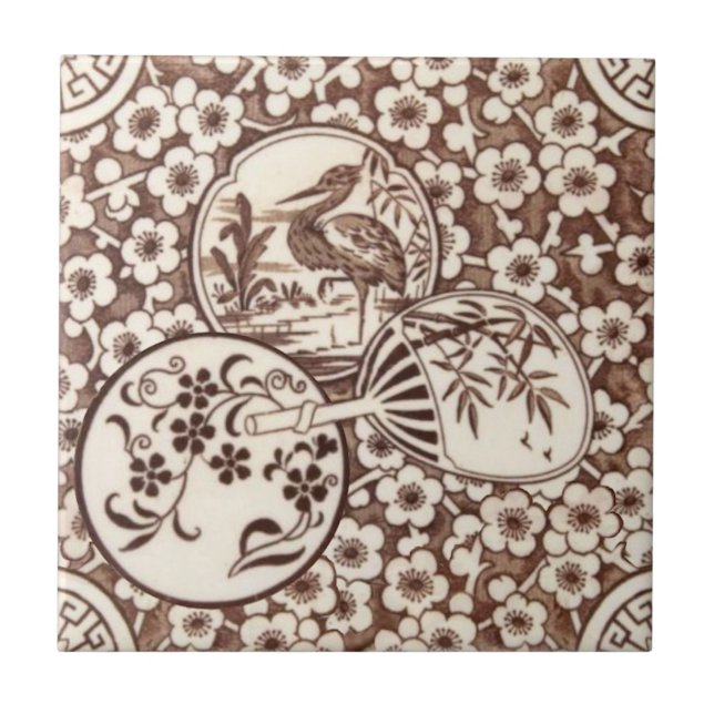 Sepia Aestesisk japansk Stil-antik Repro-panel Kakelplatta (Framsidan)