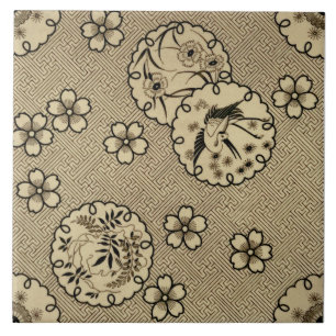 Sepia Aesthetic Japanska Stil Antique c1880 repro Kakelplatta