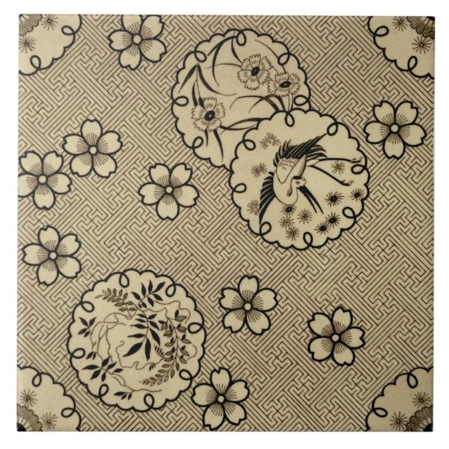Sepia Aesthetic Japanska Stil Antique c1880 repro Kakelplatta (Framsidan)