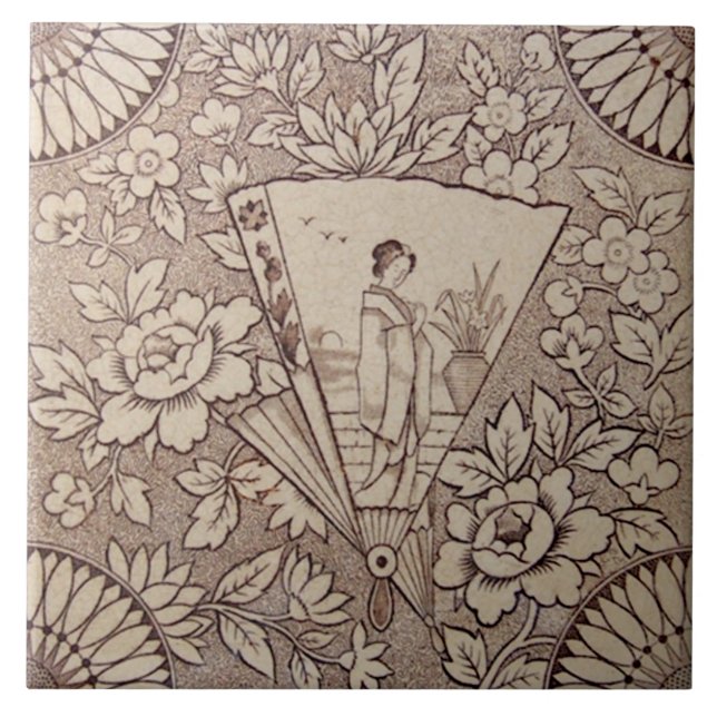 Sepia Aesthetic Japanska Stil Antique c1880 repro Kakelplatta (Framsidan)