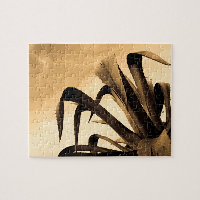 Sepia Aloe Cactus Plant Pussel (Horisontell)