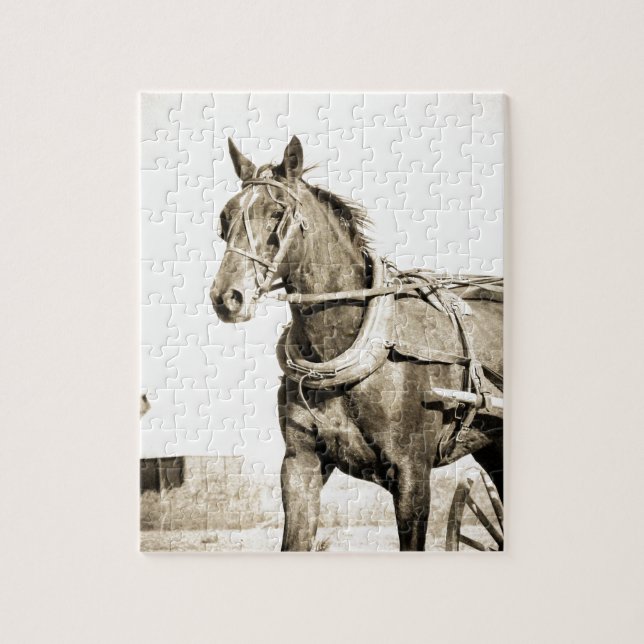 Sepia Amish Horse and Buggy Pussel (Vertikal)