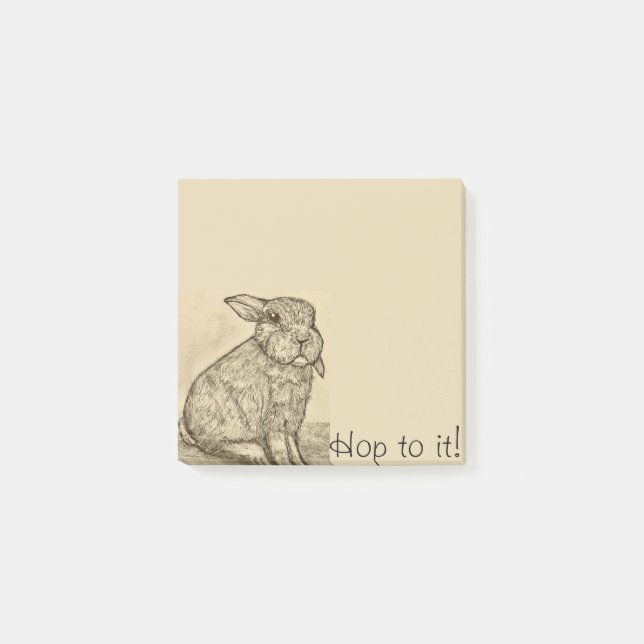 Sepia Antique Bunny Rabbit Post-it Notes Block (Framsida)
