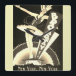 Sepia Art Deco Broadway New York Clock Fyrkantig Klocka<br><div class="desc">5 stjärnor fyrkantig klocka med vintage,  Art Deco,  Broadway,  New York Flapper Design i Sepia-skuggor.</div>