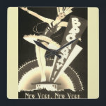 Sepia Art Deco Broadway New York Clock Fyrkantig Klocka<br><div class="desc">5 stjärnor fyrkantig klocka med vintage,  Art Deco,  Broadway,  New York Flapper Design i Sepia-skuggor.</div>