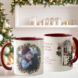 Sepia Back Christmas Window and Holly Photo Mug Mugg