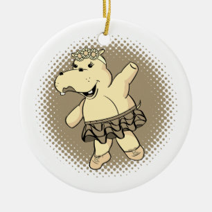 Sepia Ballerina Hippo med Tutu Julgransprydnad Keramik