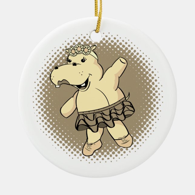 Sepia Ballerina Hippo med Tutu Julgransprydnad Keramik (Framsidan)