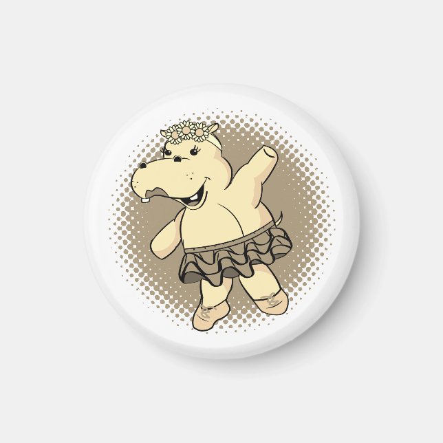 Sepia Ballerina Hippo med Tutu Magnet (Framsidan)