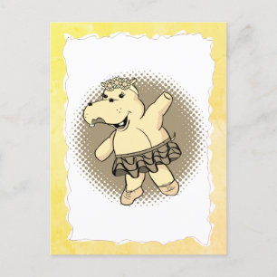 Sepia Ballerina Hippo med Tutu Pappra Ram Vykort