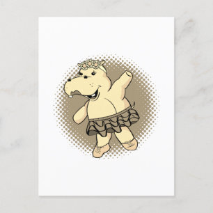 Sepia Ballerina Hippo med Tutu Vykort