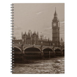 Sepia Big Ben Torn Palace of Westminster Anteckningsbok Med Spiral