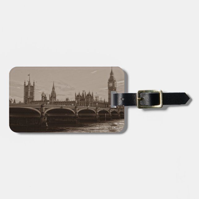 Sepia Big Ben Torn Palace of Westminster Bagagebricka (Horisontell Framsida)