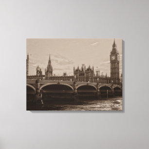 Sepia Big Ben Torn Palace of Westminster Canvastryck