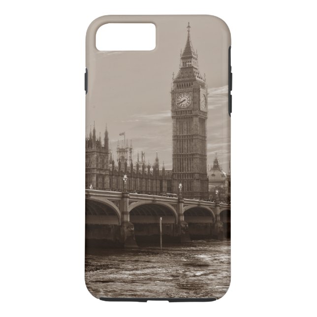 Sepia Big Ben Torn Palace of Westminster Case-Mate iPhone Skal (Baksida)