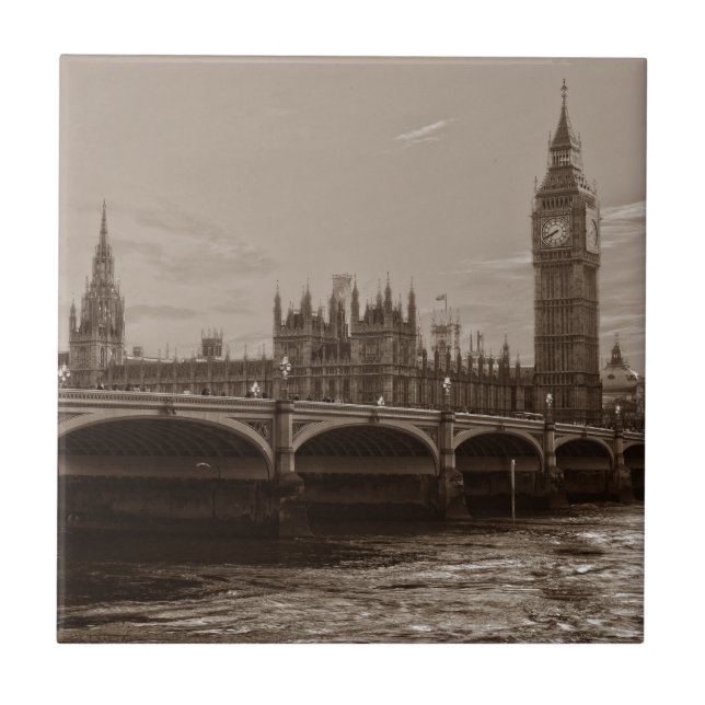 Sepia Big Ben Torn Palace of Westminster Kakelplatta (Framsidan)