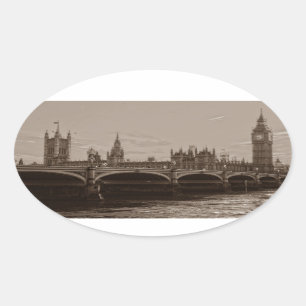 Sepia Big Ben Torn Palace of Westminster Ovalt Klistermärke