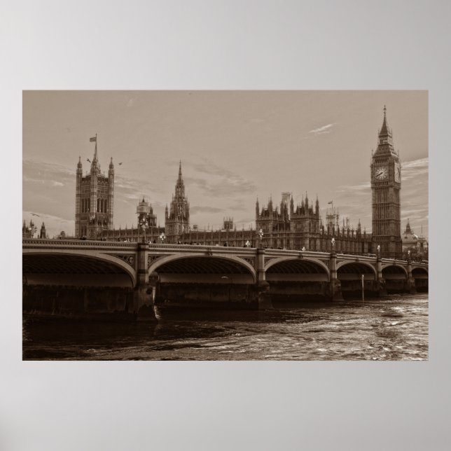 Sepia Big Ben Torn Palace of Westminster Poster (Framsidan)