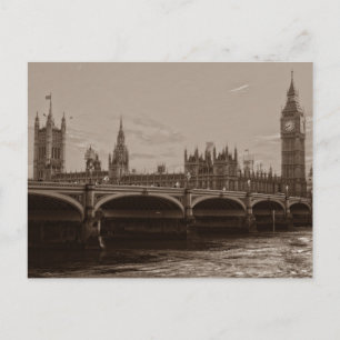 Sepia Big Ben Torn Palace of Westminster Vykort