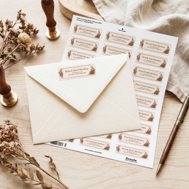 Sepia bläck gravyr botanisk ram returadress etikett (Skapare uppladdad)
