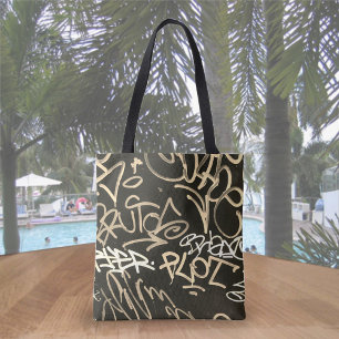 Sepia & Black Urban Graffiti Stil Tote Bag Tygkasse