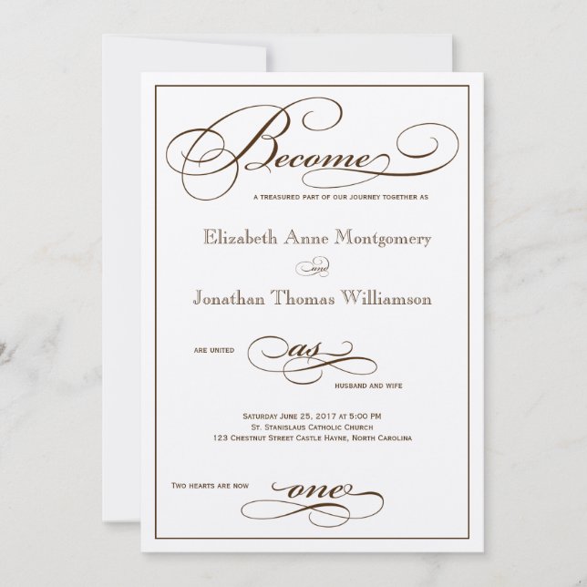 Sepia blir en skript-bröllop-inbjudan inbjudningar (Framsida)