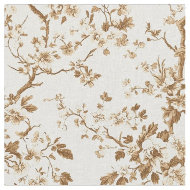 Sepia Blommig Gren Toile-mönster Tyg (Närbild)