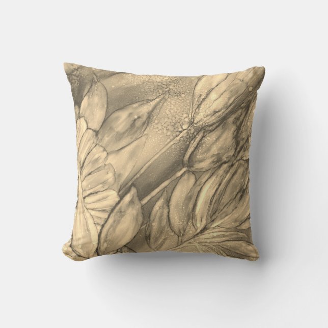 Sepia-Blommigtar Kudde (Framsida)