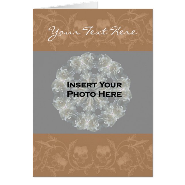 Sepia-Blommönstrets fotokort Hälsningskort (Framsidan)
