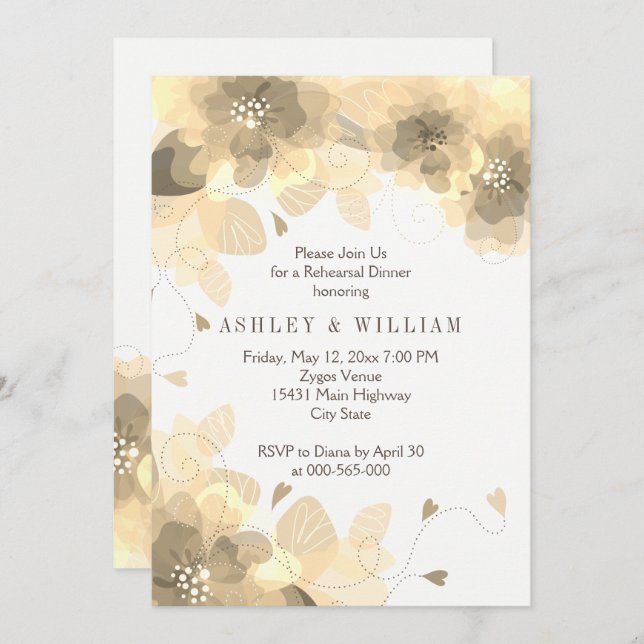 Sepia-blommor blommigt faller bröllopsrepetitionsm inbjudningar (Fram/baksida)