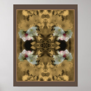 Sepia Blommor Delvis Färg Abstrakt Poster