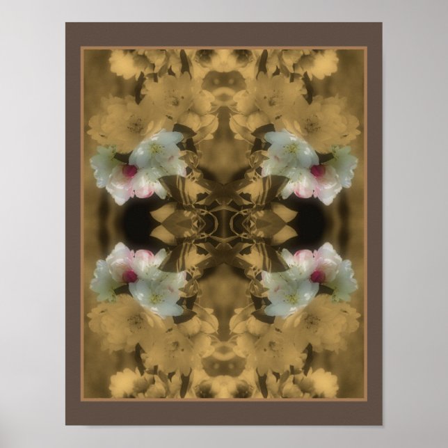 Sepia Blommor Delvis Färg Abstrakt Poster (Framsidan)