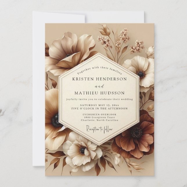 Sepia Bloom Autumn Romance Wedding Inbjudningar (Framsida)
