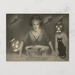 Sepia Bobbar Efter Äpplen Svart Katt Pumpa Vykort