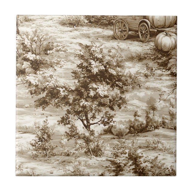 Sepia bondgård pumpa toile skördemönster kakelplatta (Framsidan)