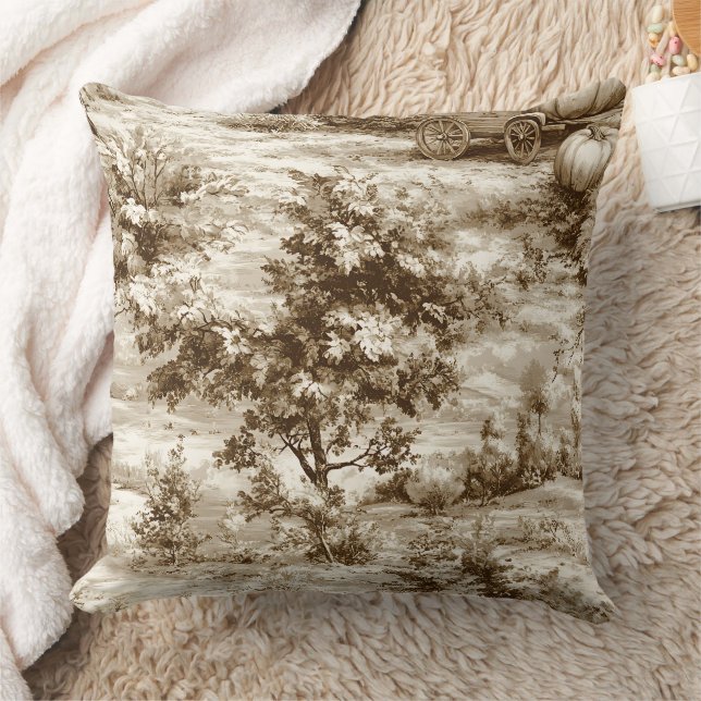 Sepia bondgård Pumpa Toile Skördemönster Kudde (Filt)