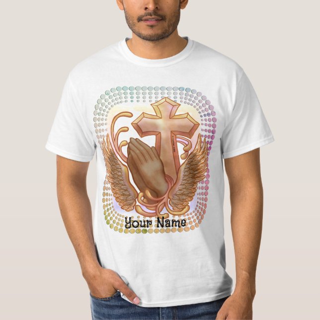 Sepia bönhänder kristen t-shirt (Framsida)