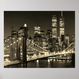 Sepia Brooklyn Bridge New York Natt Poster