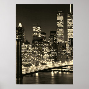 Sepia Brooklyn Bridge New York Natt Poster