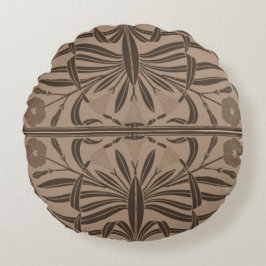 Sepia Brown Art nouveau Round Pillow Rund Kudde