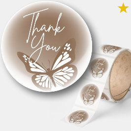 Sepia Brown Butterfly Calligraphy Script Thank You Runt Klistermärke