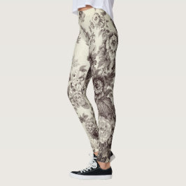 Sepia Brown Cream Botanical Blommigt Toile No.2 Leggings