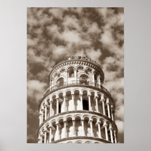 Sepia Brown Leaning Torn i Pisa Italien Poster