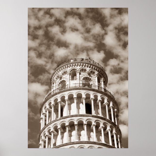 Sepia Brown Leaning Torn i Pisa Italien Poster (Framsidan)