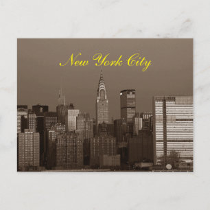 Sepia Brown Script New York City Skyline Vykort