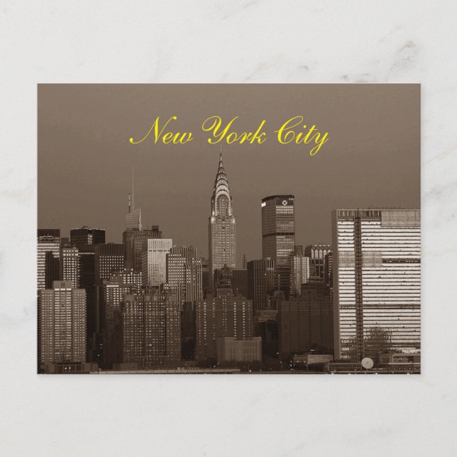 Sepia Brown Script New York City Skyline Vykort (Framsida)