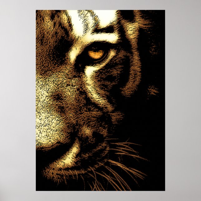 Sepia Brown Sumatran Borneo Tiger Öga Poster (Framsidan)