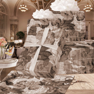 Sepia Brown Tone Blommigt Toile Fabric No. 4 Presentpapper
