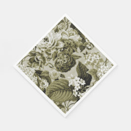 Sepia Brown Vintage Blommigt Toile Fabric No. 1 Pappersservett
